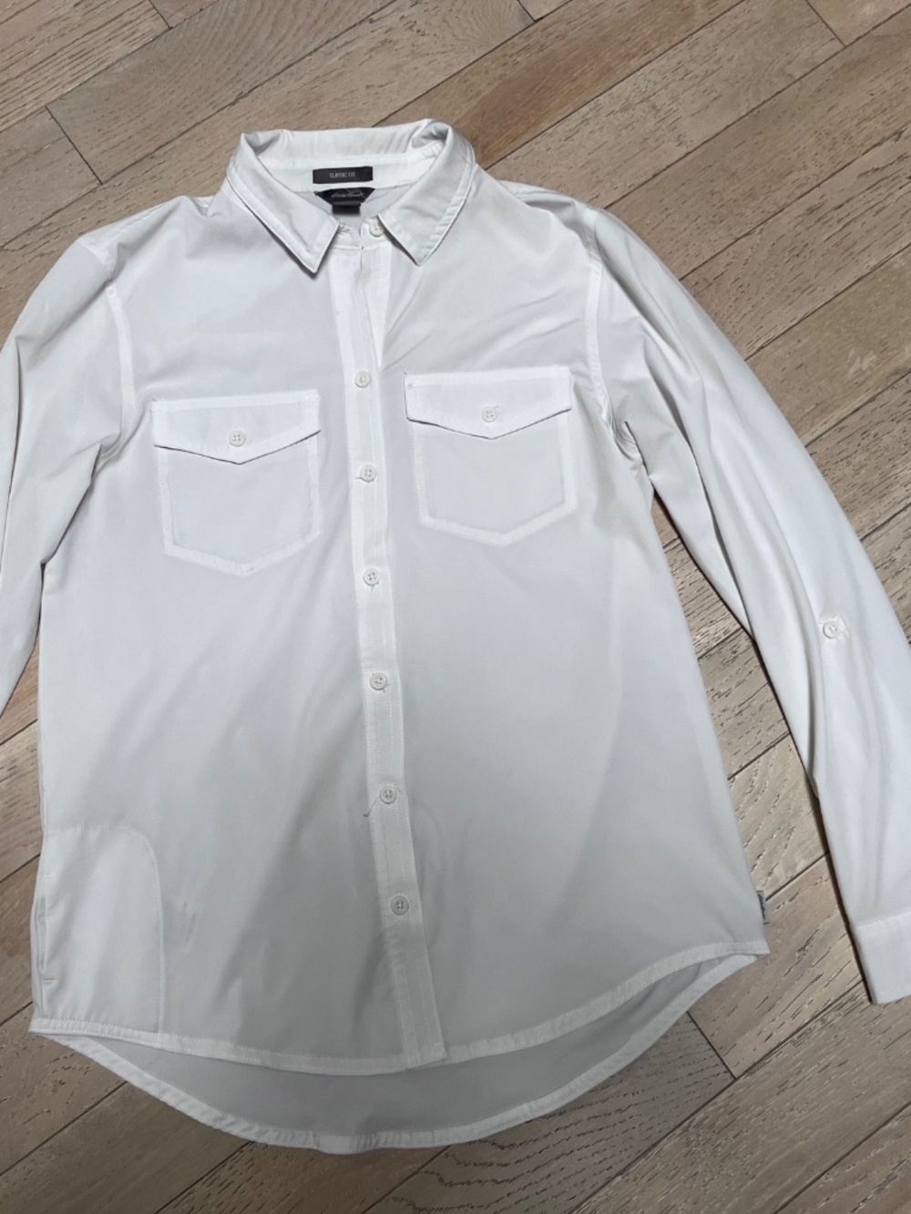 Eddie Bauer Women’s Departure 2.0 Roll-up Tab Sleeve Shirt White Sz XS Classic
